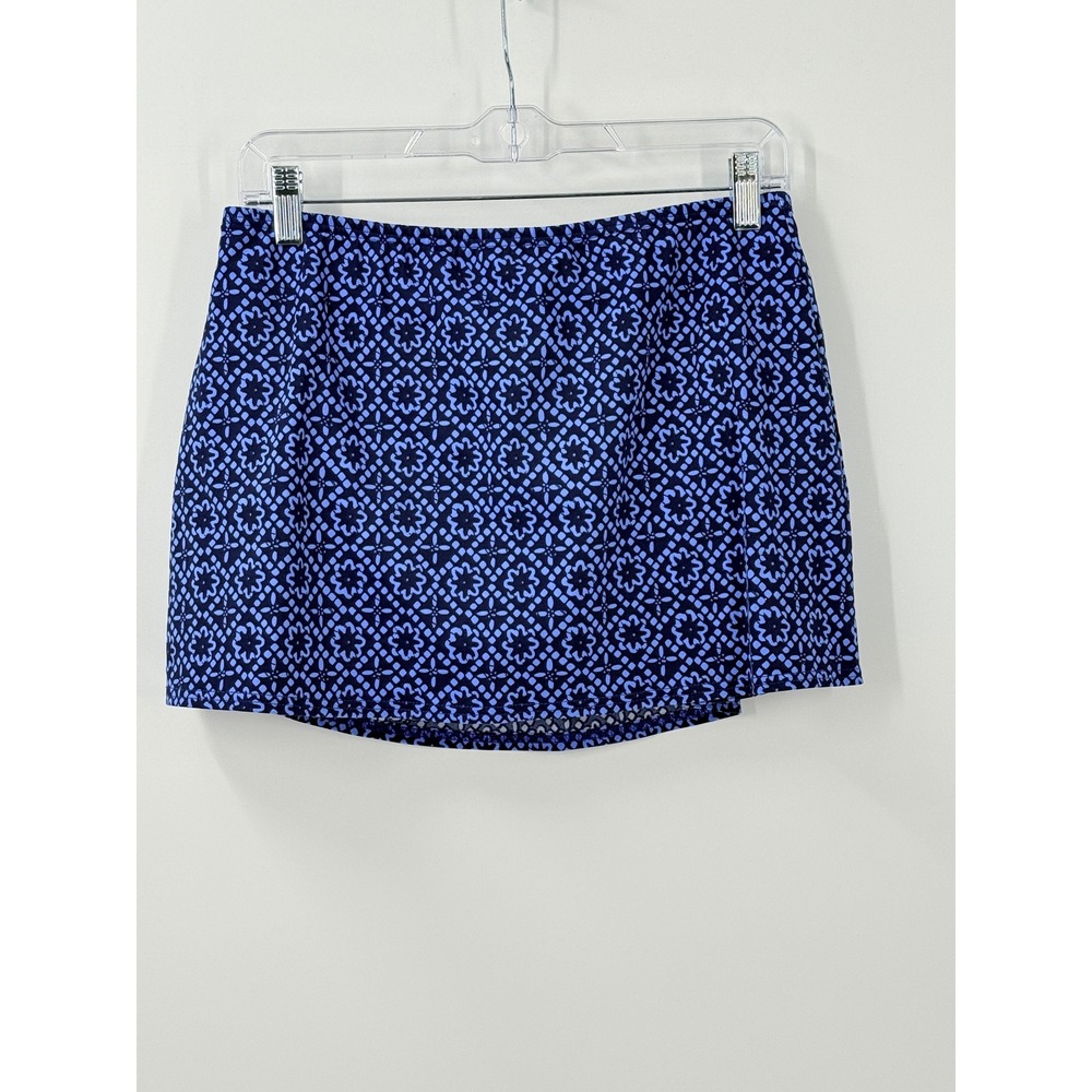 Lands' End Swim Skirt Womens sz 12 Blue Geometric Floral Swimsuit Bottom modest